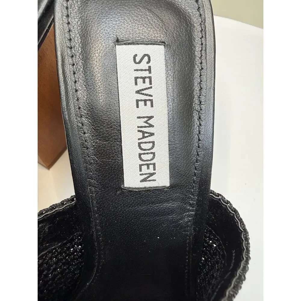 Steve Madden Realize Black Slide Sandal with Block Heel Sz 9